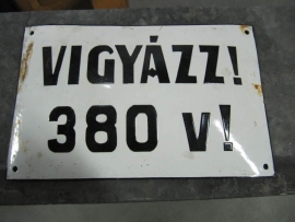 Very old enamel sign with warning for 380 Volt