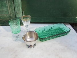 Brocante green made out glass serving dish