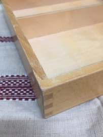 Vintage houten bakje met 2 vaksverdeling