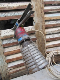 English brocante inspection lamp with wooden base
