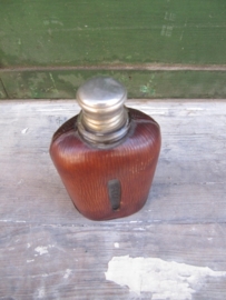 Antique glass Flask with silver cap and leather jacket