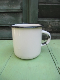 White enamel cup with black border