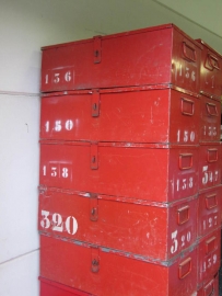 Industrial metal box with fun numbers red / orange