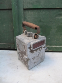Franse oude metalen brocante lantaarn aluminium kleurig.