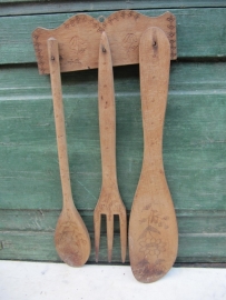 Brocante wooden spoon rack