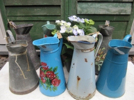 Brown clouded French enamel jug.