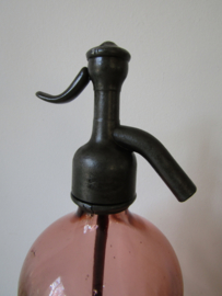 Old French seltzer bottle with imprint, orange