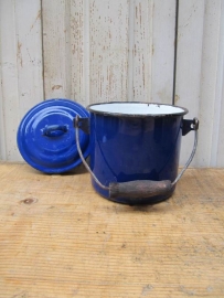 Blue enamel pot with lid