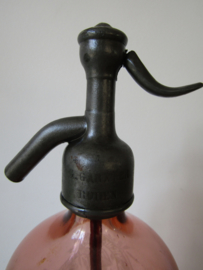 Old French seltzer bottle with imprint, orange