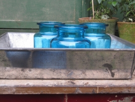 Brocante glass blue jars with wide neck