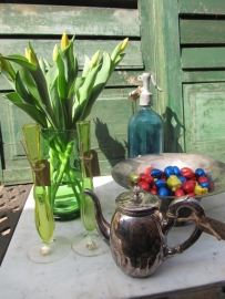 Very nice old brocante green water, lemonade or wine jar from glass