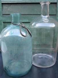 Ancient brocante clear glass bottle 10 liter