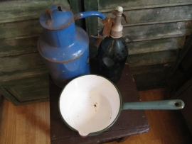 Brocante emaille groene steelpan