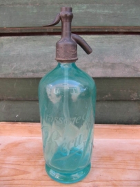 Seltzer soda bottle with inscription