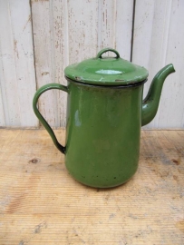 Old enamel green coffee jug