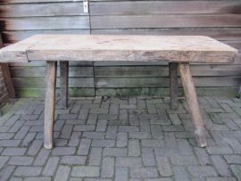 Ancient brocante wooden butchers table with a sheet of 8 cm.