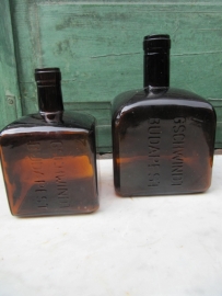 Set of 2 Old brown square bottle of liquer Gswindt Budapest