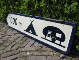 French old sign "Camping" with direction to the left