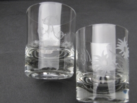 Whiskey glasses engraved with initials R or M