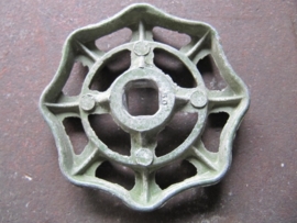 Old metal round green faucet handle