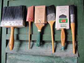 Beautiful very old wooden broad paintbrush