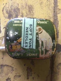Old tin with needles for gramaphone His masters voice.