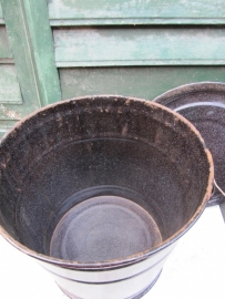 Big brown enamel kettle with lid.