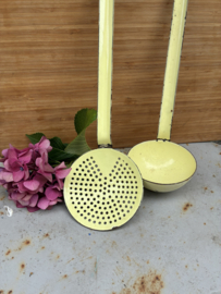 Brocante emaille schuimspaan en pollepel