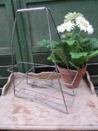 French Brocant metal bottle rack for 3 bottles