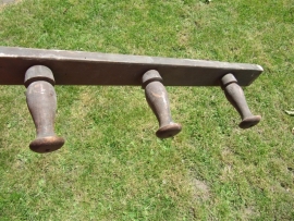 Beautiful French brocante long completely wooden coat rack with hooks 9