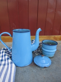 Franse emaille cafétiere blauw