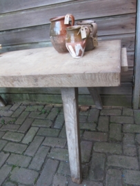 Ancient brocante narrow wooden (butchers) side table.