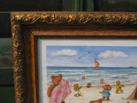 Beautiful old frame with glass and bears print