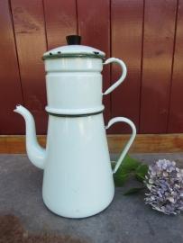 French antique enamel coffee pot, mint green