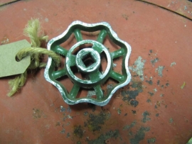Old metal faucet handle blue or green