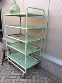Oude industriële metalen trolley/rek
