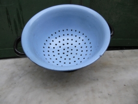 Cute old black enamel colander with lavender inside