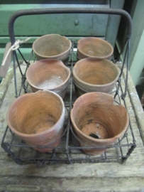 Antiek Frans rekje met 6 terracotta potjes