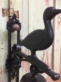 Brocante cast iron wall bell duck