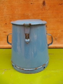 Very old blue enamel grease can 8 liters