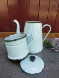 French antique enamel coffee pot, mint green
