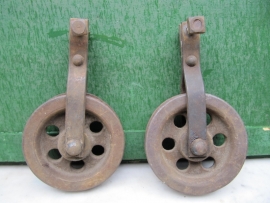 Very nice old riveted metal pulley