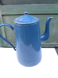 Emaille kan met deksel blauw