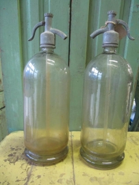 Old seltzer soda bottle of clear glass 2 liters