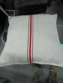 Fabric cushion with red stripes