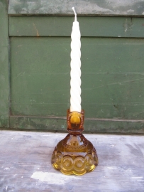 Brocante glazen gele kandelaar uit America
