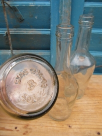 Set of 3 glass old pear-shaped bottles in different sizes