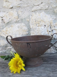 Cute French brocante galvanized bowl with two ears