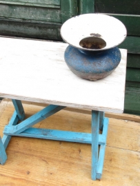 Nice old table / stool with blue base and white top