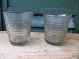 Old French ribbed glass jam jar / checkered